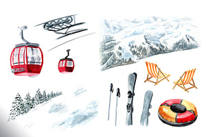 Ski Resort. Watercolor Collection