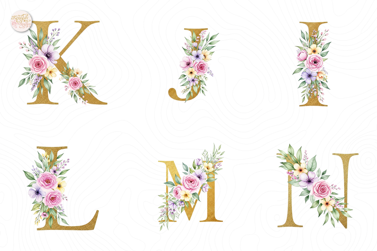 Floral Gold Alphabet PNG Clipart A-Z, an Object Illustration by KennedyStudio (Photo 3 of 4)