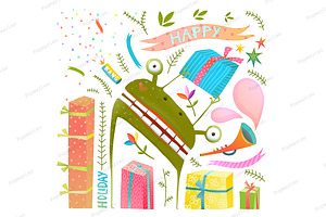 Holiday Frog With Presents Clip Art