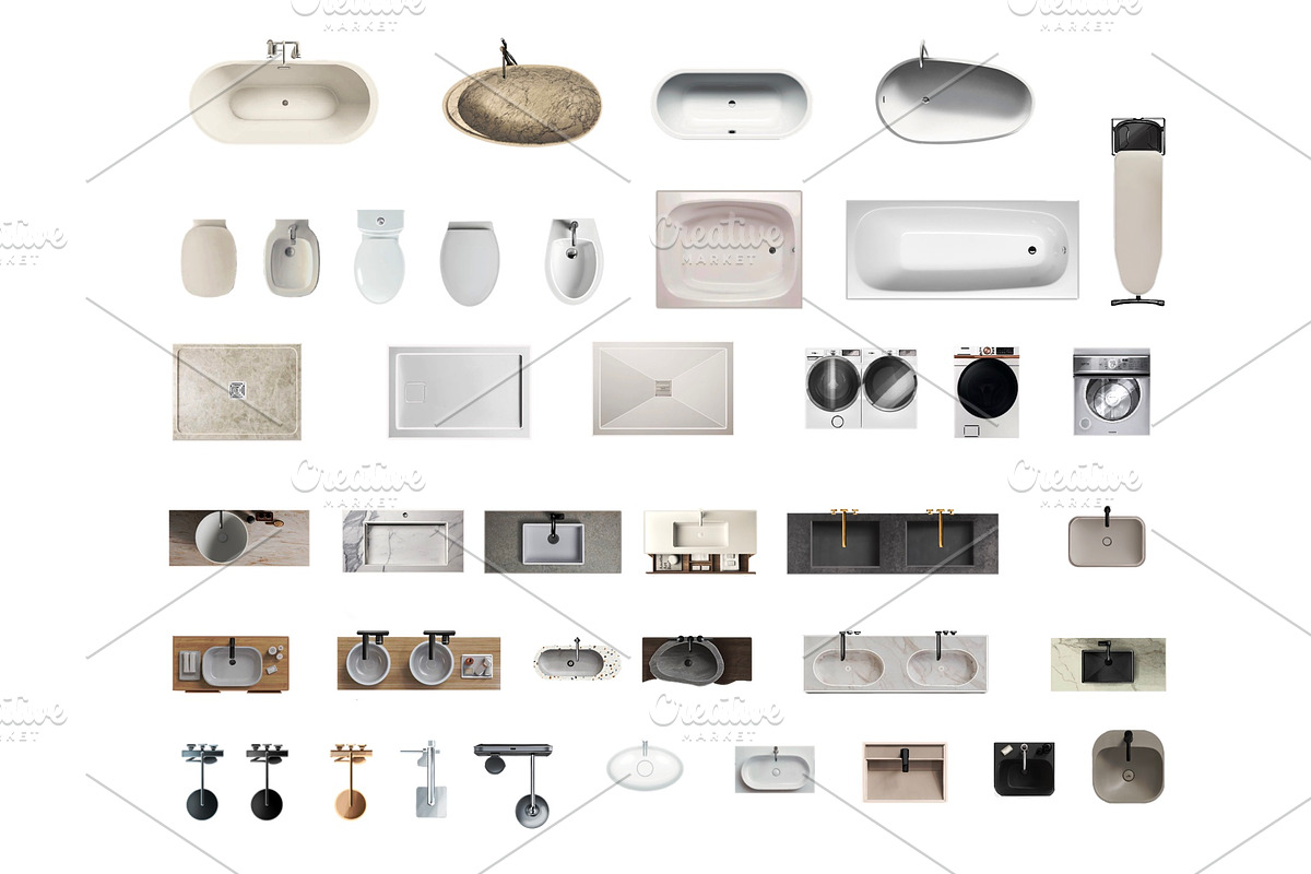 Bath Floor Plan Pack – Top Views, an Object Graphic by SketchBoyko (Photo 6 of 8)