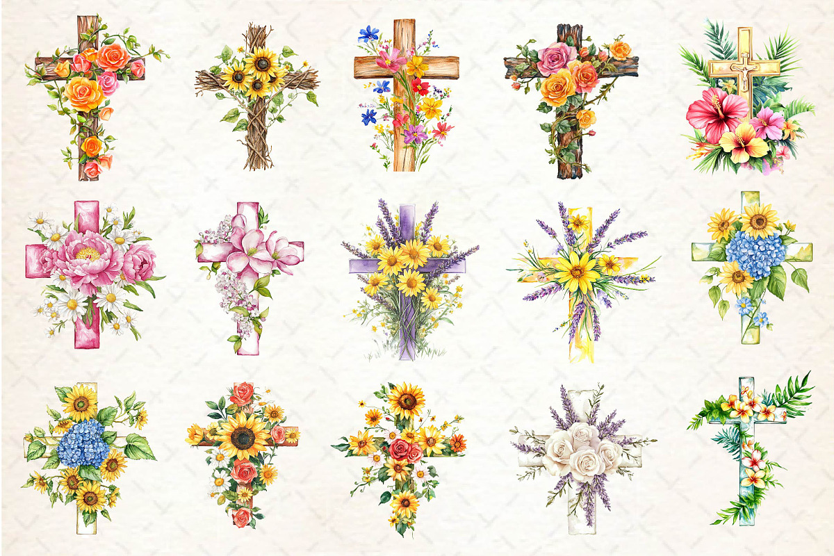 Summer Floral Cross Clipart, an Illustration by Dream Creation (Photo 3 of 3)
