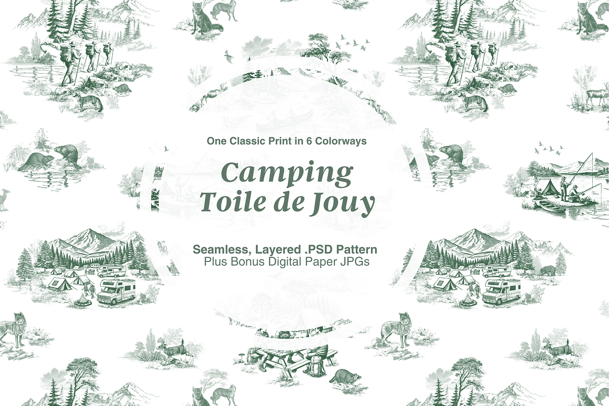 The Camping Toile de Jouy Pattern, a Pattern Graphic by Hughes Studio (Photo 1 of 6)