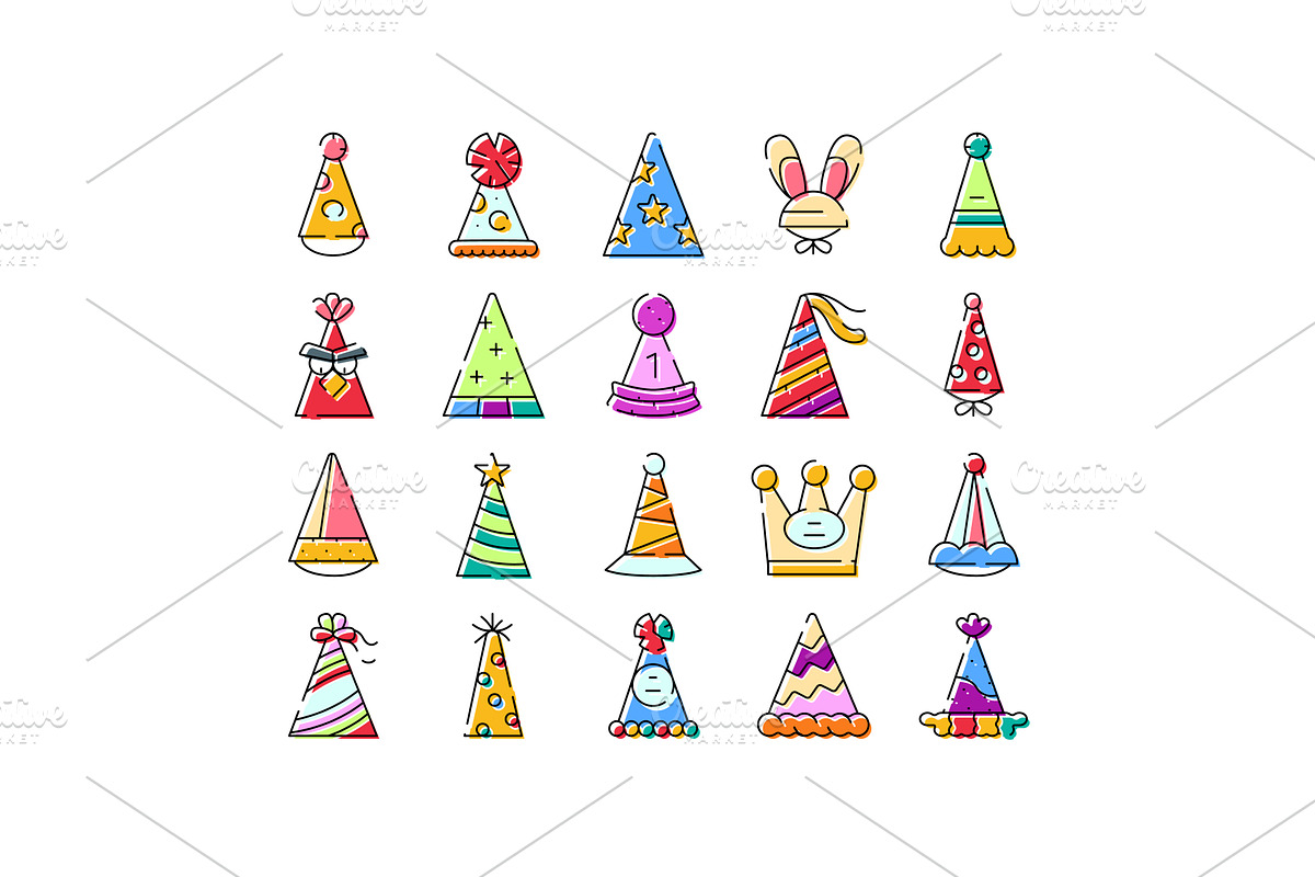 Collection of colorful party hat, an Object Illustration by pikepicture
