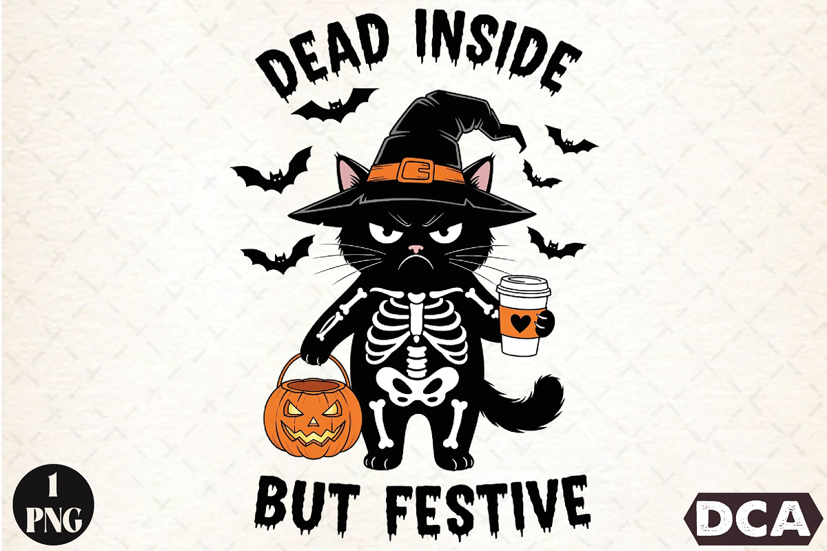 Sarcastic Halloween Cat Dead Inside, an Illustration by DreamCafeArt (Photo 1 of 7)