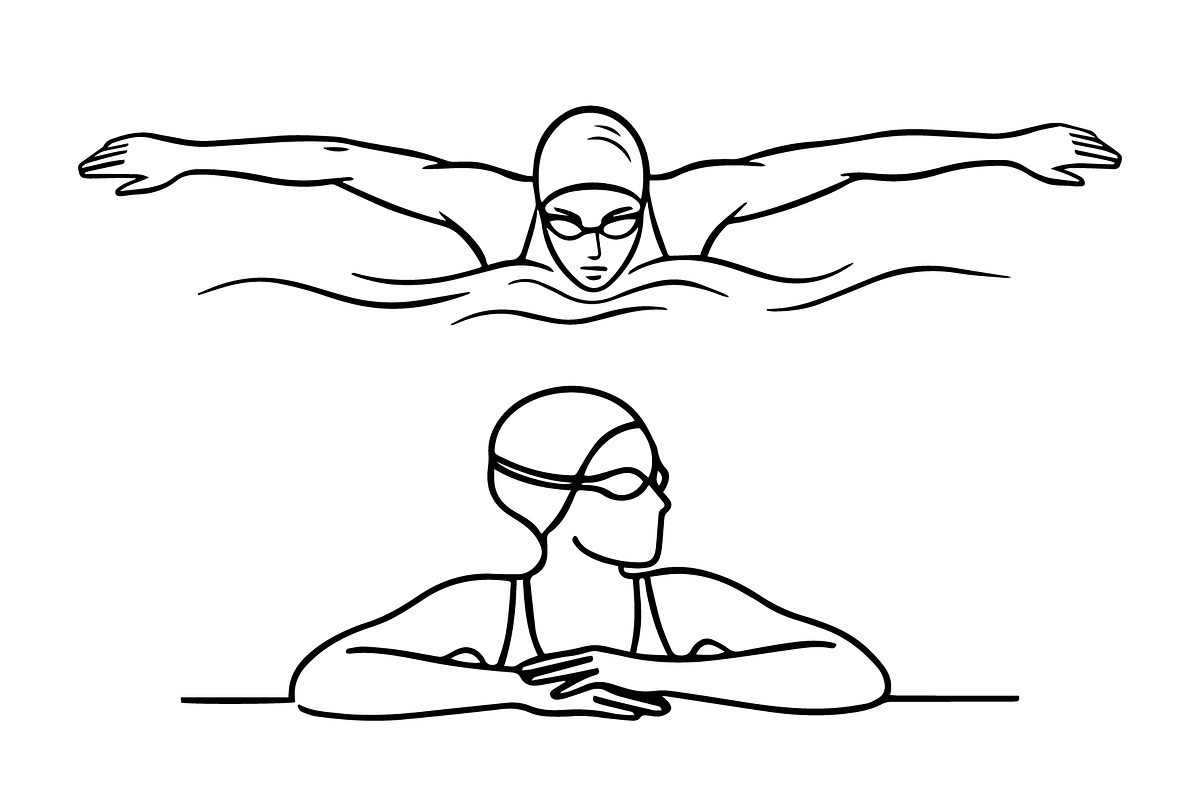 Female Swimmer Line Art Collection, an Object Graphic by nandinigraphics