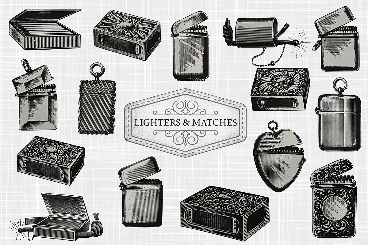 Lighters & Matches Vintage Clip Art, an Object Illustration by Patterns for Dessert (Photo 1 of 5)