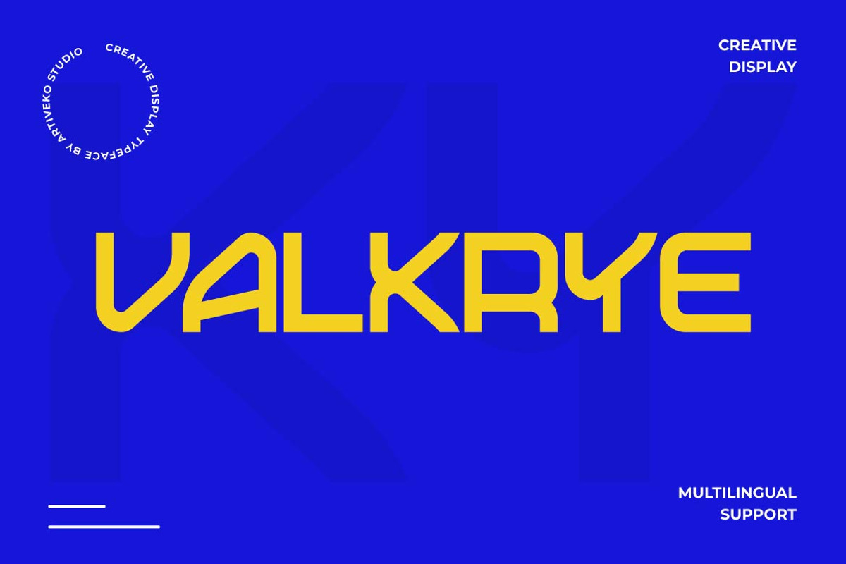 Valkyre – Sci-Fi Display Font, a Sans Serif Font by Artiveko (Photo 1 of 8)