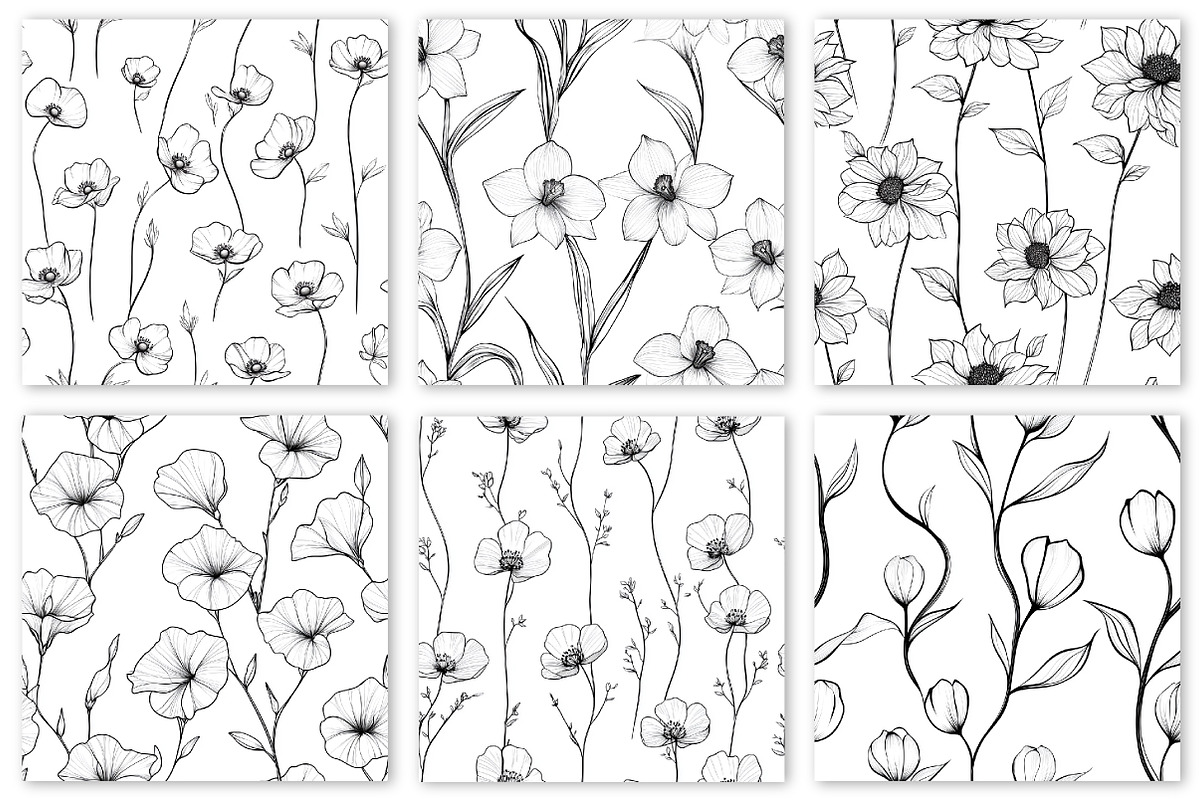 Flower Line Art Seamless Bundle, a Texture Illustration by Dream Creation