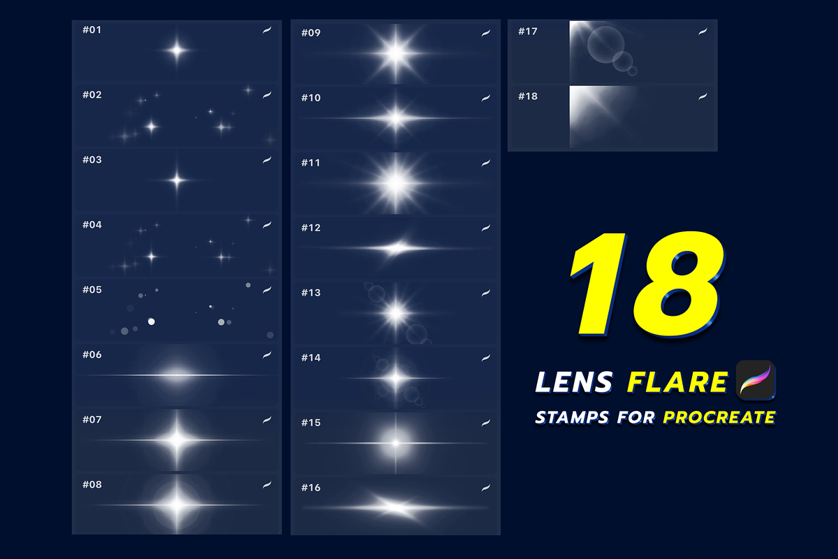 18 Lens Flare Stamps For Procreate, a Brush Add-On by JaoGam (Photo 2 of 2)