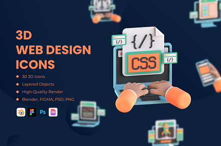 3D Web Design Icons, an Object 3D Model by Flat Icons