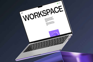 MacBook mockup on glass cube