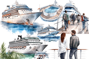 Watercolor Cruise Ship Clipart