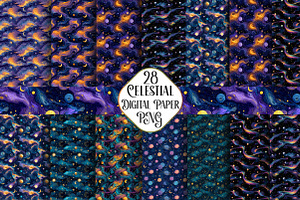 Whimsical Celestial Digital Paper, a Work Illustration by CraftArtStudio