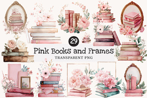 Watercolor Pink Books and Frames, an Education Illustration by Designworld