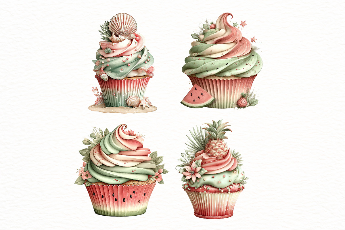 whimsical Summer cupcake clipart, an Illustration by Designworld (Photo 7 of 7)