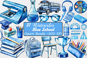 Blue School Clipart, an Illustration by DreamCafeArt (Thumbnail 1 of 7)