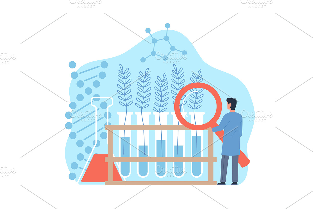 Genetically modified plants. Man, an Illustration by YummyBuum
