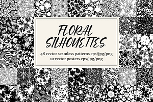 Floral Silhouettes Patterns Set, a Background Graphic by GALAKAM