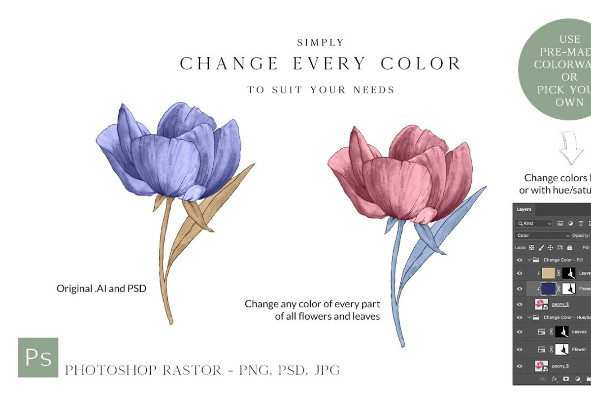 The Watercolor & Ink Flower & Leaf, an Object Graphic by Pretty Little Lines (Photo 10 of 11)