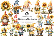 Adorable Gnomes with Flowers Clipart, an Illustration by SinaCreation (Thumbnail 1 of 5)