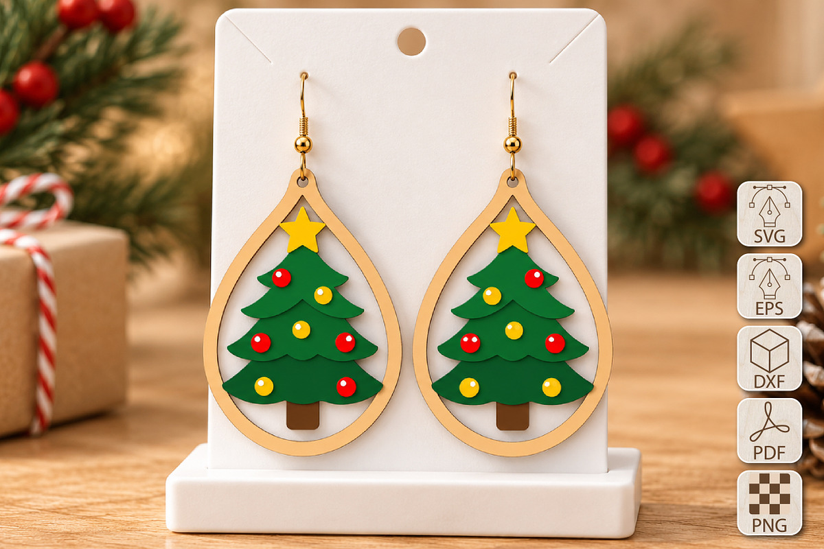 Christmas Tree Earrings Laser Cut, an Object Graphic by Canvas Craft (Photo 1 of 4)