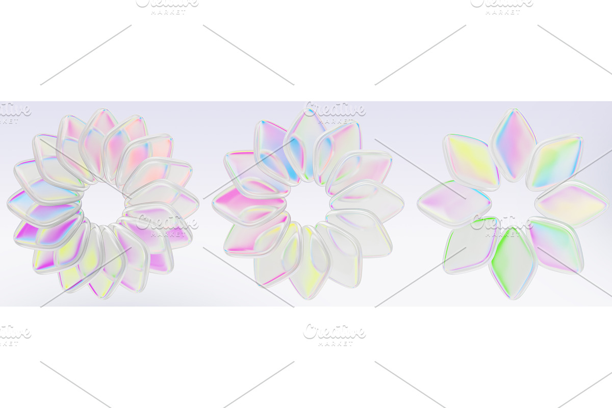 3d set of round glass holographic, a Plants & Tree 3D Model by Marozhkastudio