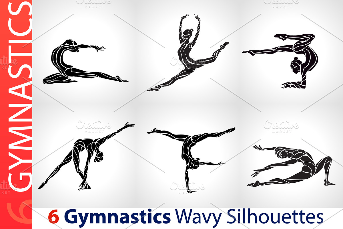 Gymnastics Girls Silhouette Set, a Sport Illustration by Kluva's Wavy Silhouettes (Photo 1 of 2)