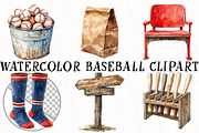 Watercolor Baseball Clipart, an Illustration by OK Design (Thumbnail 2 of 6)