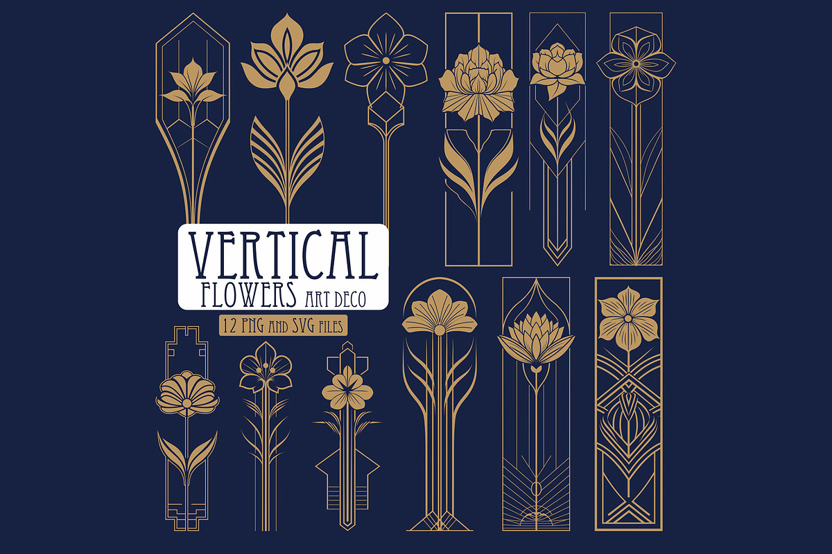12 Art Deco Vertical Flowers, a Decorative Illustration by Stanislav Kharchevskyi (Photo 1 of 3)
