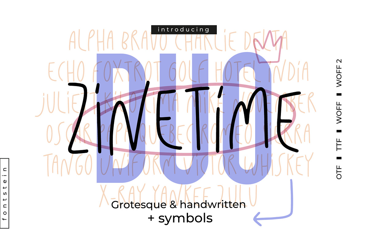 ZineTime Font Set | DUO + Symbols, a Sans Serif Font by Fontstein (Photo 1 of 7)