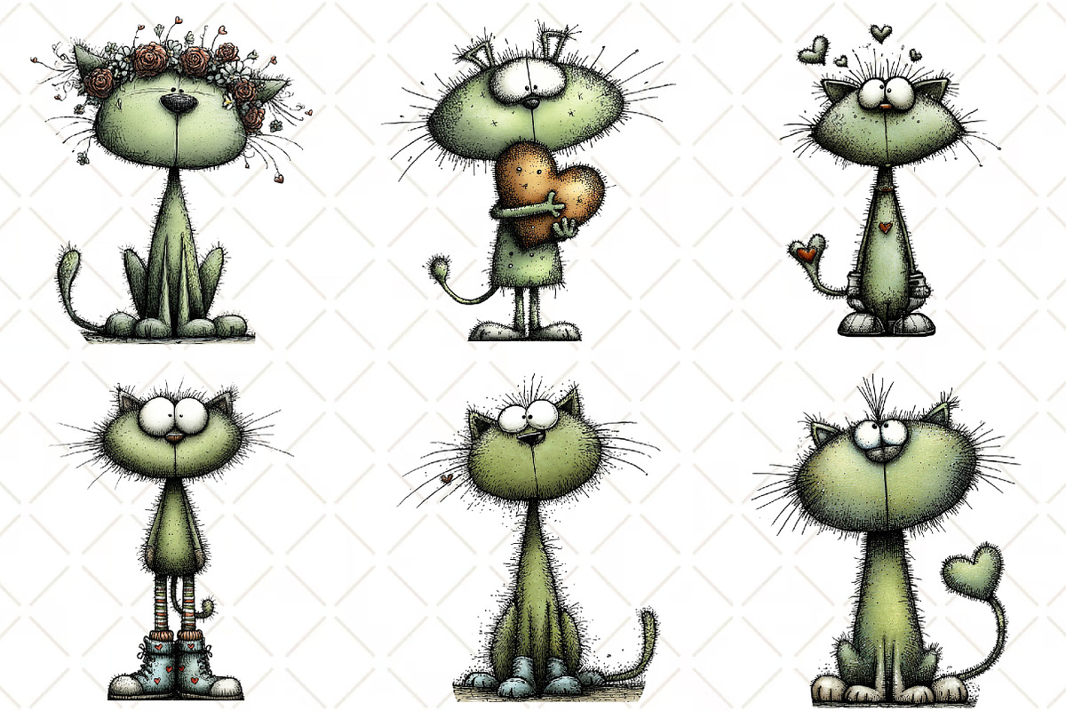 Quirky Valentine Cat Clipart, an Illustration by Black Bird Studio (Photo 5 of 6)