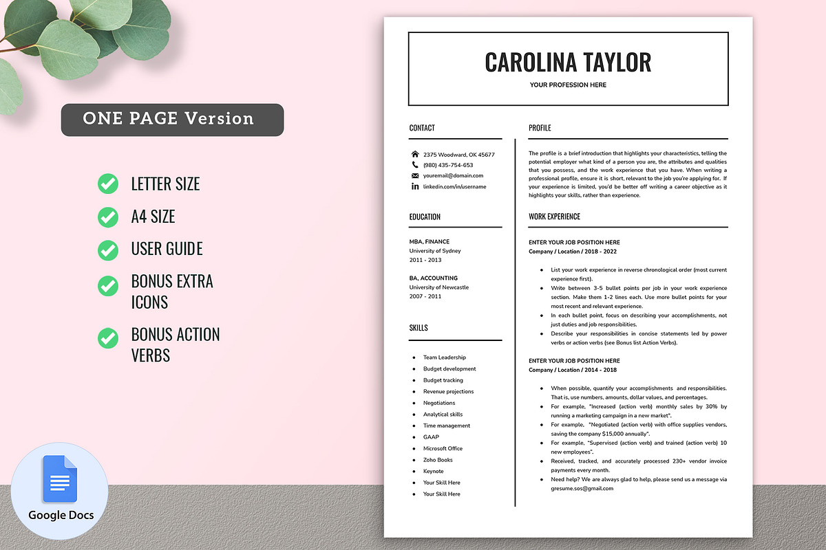 Google Docs Resume Template 01, a Resume Template by GResume (Photo 2 of 8)