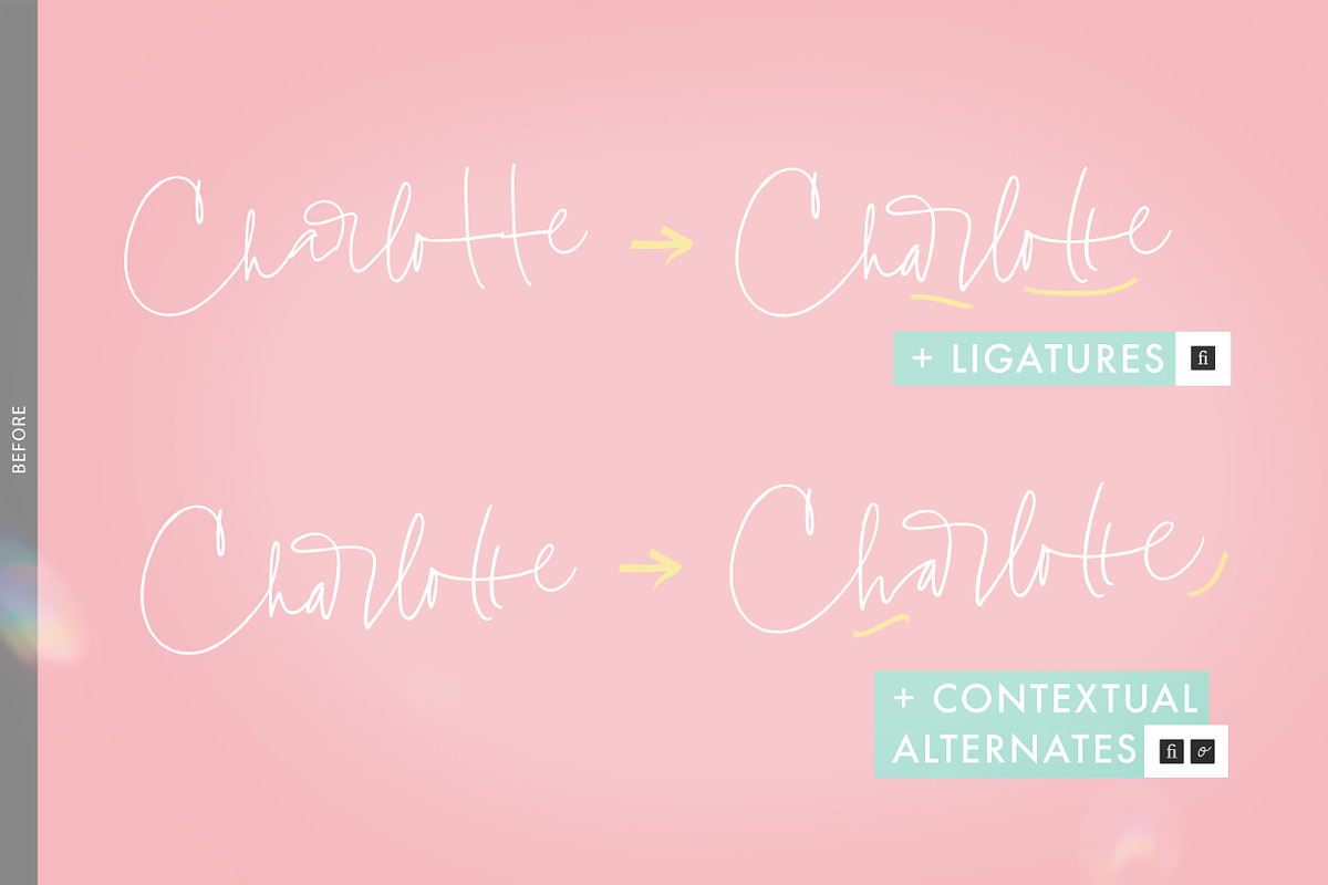 Charlotte Script with 120 ligatures, a Script Font by Blessed Print (Photo 13 of 19)