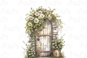 Watercolor Floral Doors Clipart