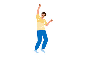 Young man jumping and dancing with, a Person Illustration by pikepicture