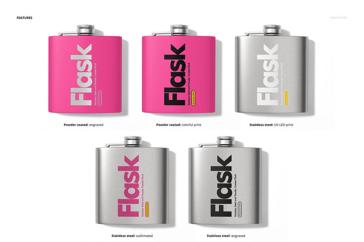 S.Steel & Powder Coated Flask Mockup, a Cups & Container Mockup by creatsy5 (Photo 3 of 9)
