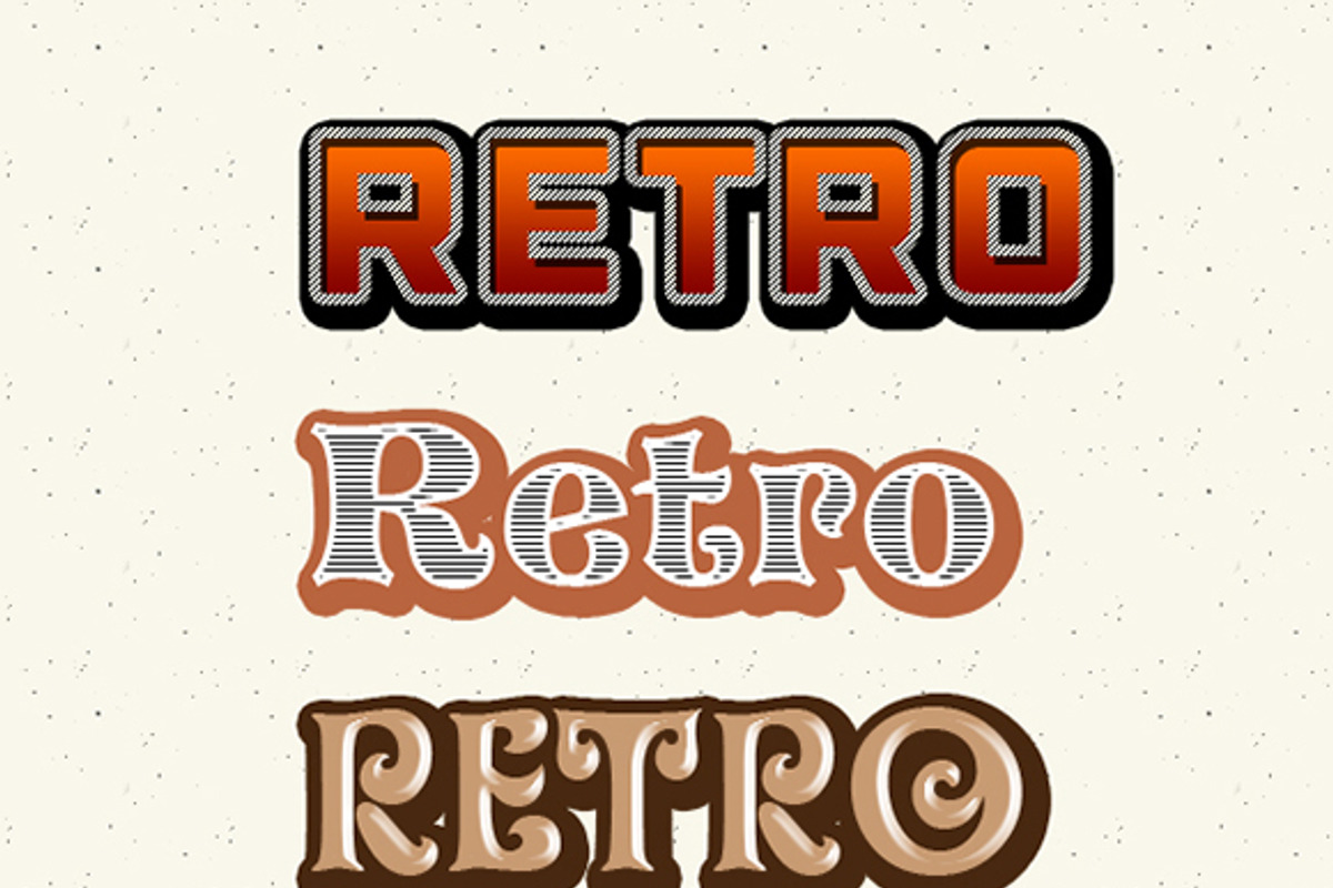 Photoshop Retro Text Styles, a Layer Style Add-On by Graphicsfuel (Photo 2 of 2)