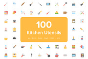 100 Kitchen Utensils Flat Icons, a Duotone Icon by Creative Stall (Thumbnail 1 of 3)