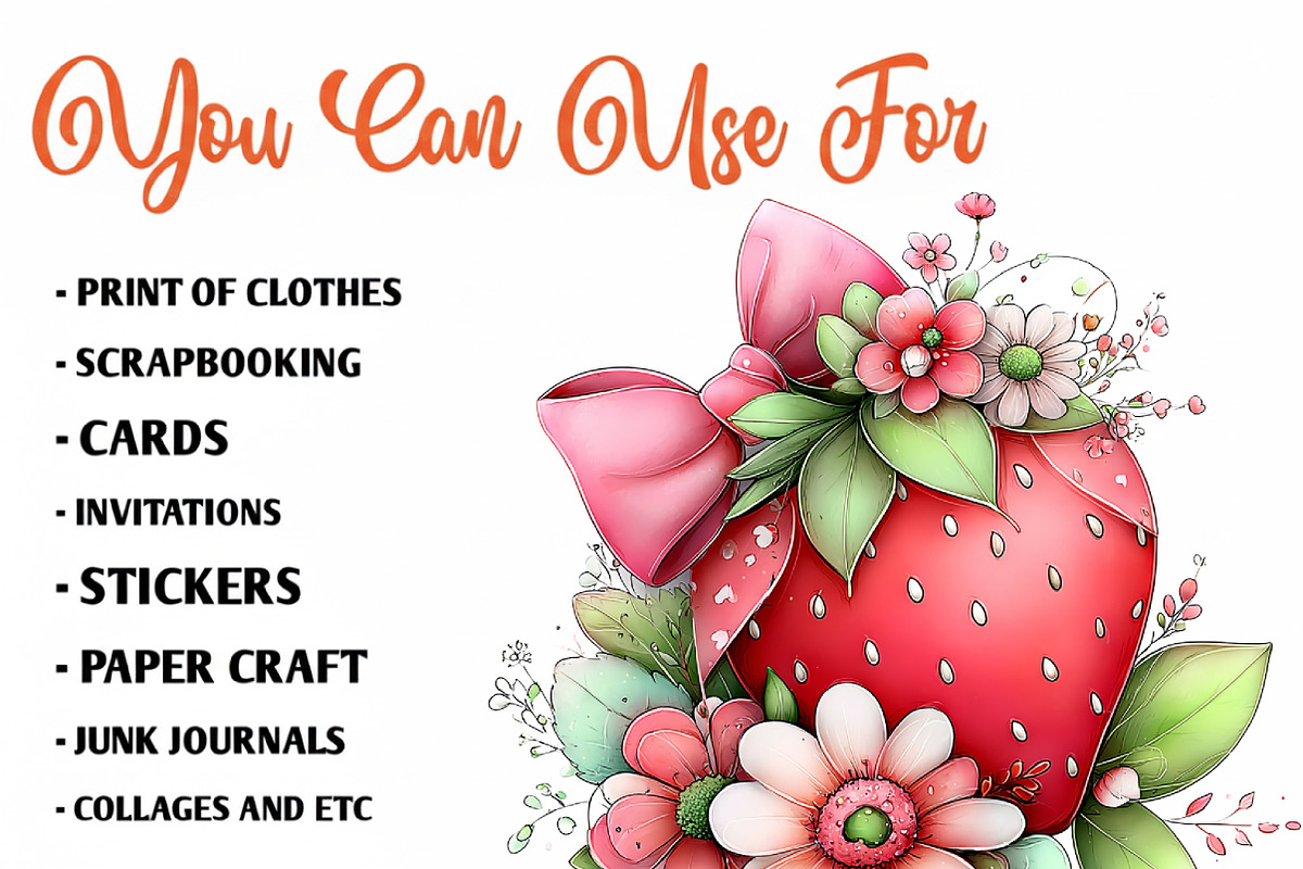 Whimsical Spring Strawberry Clipart, an Illustration by CreationArt (Photo 6 of 10)