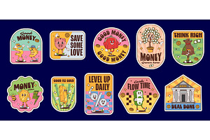 Business and finance groovy stickers, a Finance Illustration by Buch&Bee