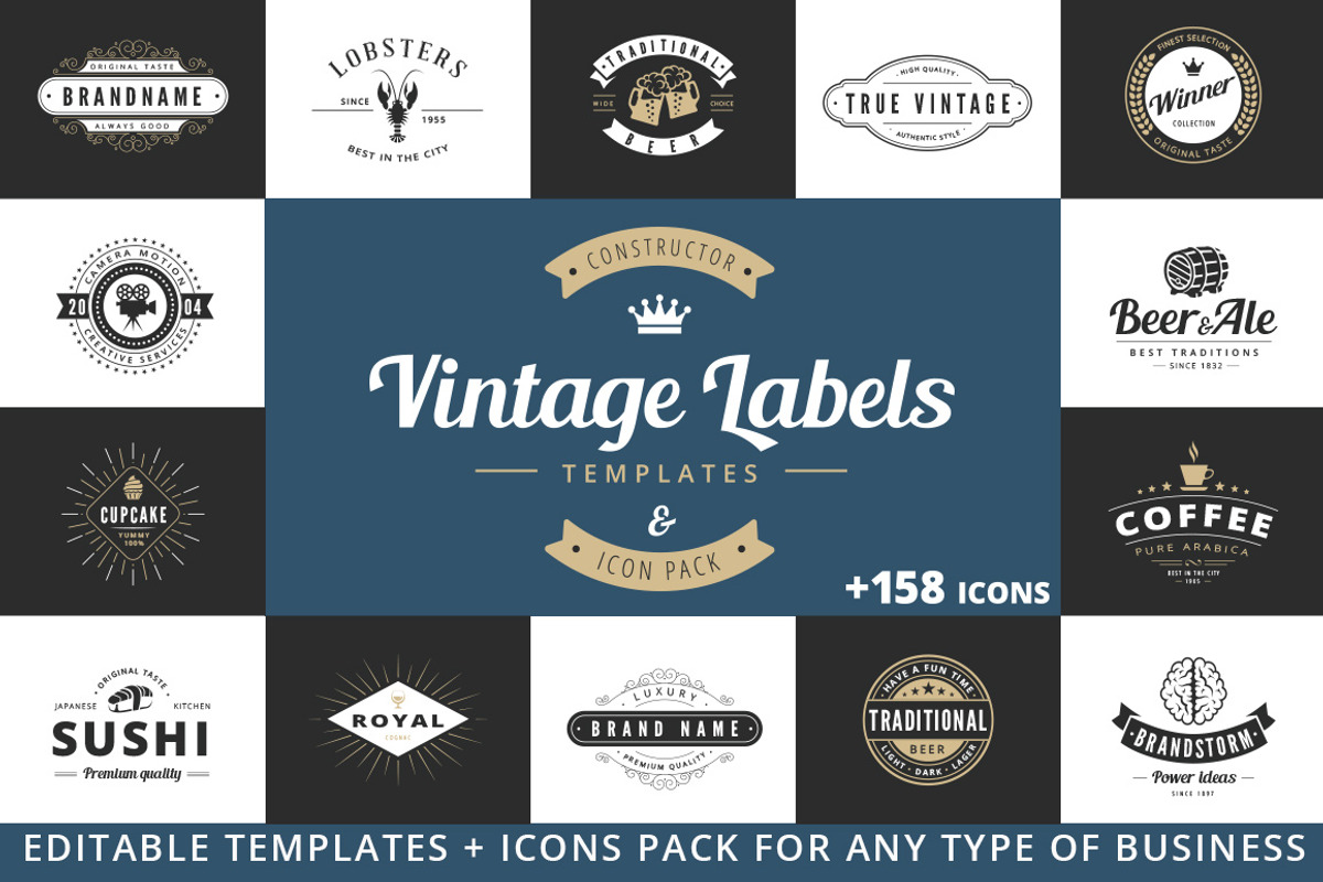Vintage Label Badge Logo Constructor, a Branding & Logo Template by Sentavio (Photo 1 of 8)
