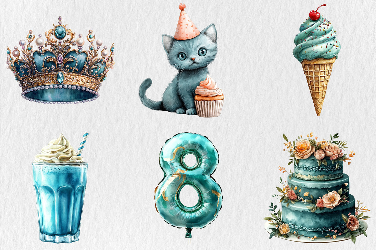 Teal Birthday Sublimation Clipart, an Illustration by Rose Art (Photo 3 of 5)