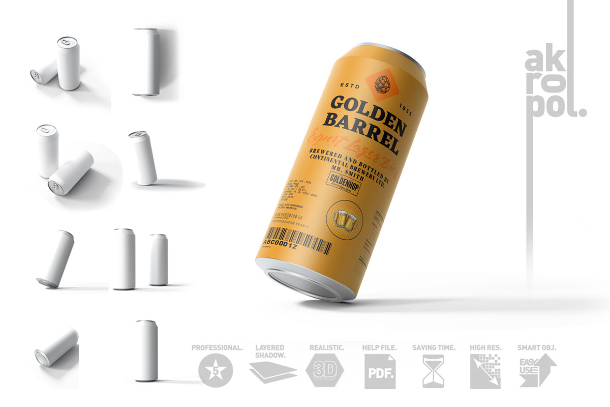 Beer Can Mock-Up, a Cups & Container Mockup by akropol (Photo 5 of 10)
