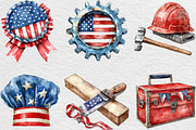 Labor Day Watercolor Clipart, an Illustration by Black Bird Studio (Thumbnail 5 of 6)