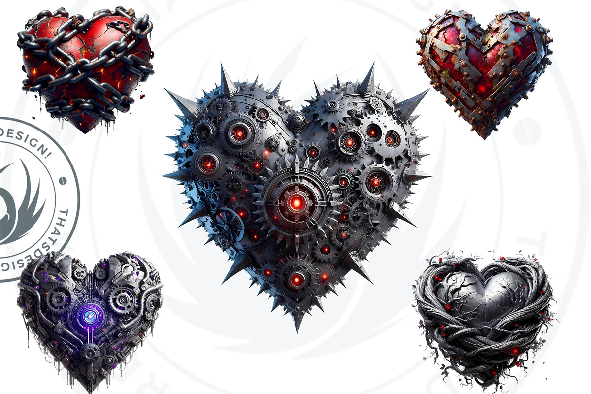 Dark Valentine Hearts clipart Set, a Seasonal Illustration by ThatsDesignArt (Photo 6 of 10)