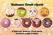 Watercolor Halloween Donut Cliparts, an Illustration by Whimseez (Thumbnail 1 of 4)