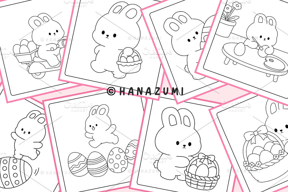 Easter Bunny Coloring Page, a Seasonal Illustration by Hanazumi (Photo 3 of 3)