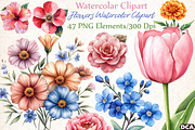 Flowers Watercolor Clipart Vol, an Illustration by DreamCafeArt (Thumbnail 1 of 7)