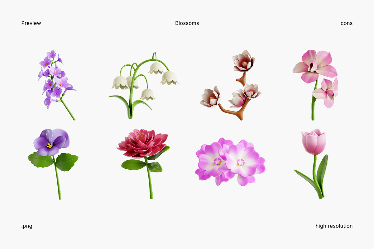 Spring Flowers 3D Icon Set, an Environmental 3D Model by Eklip Studio (Photo 2 of 3)