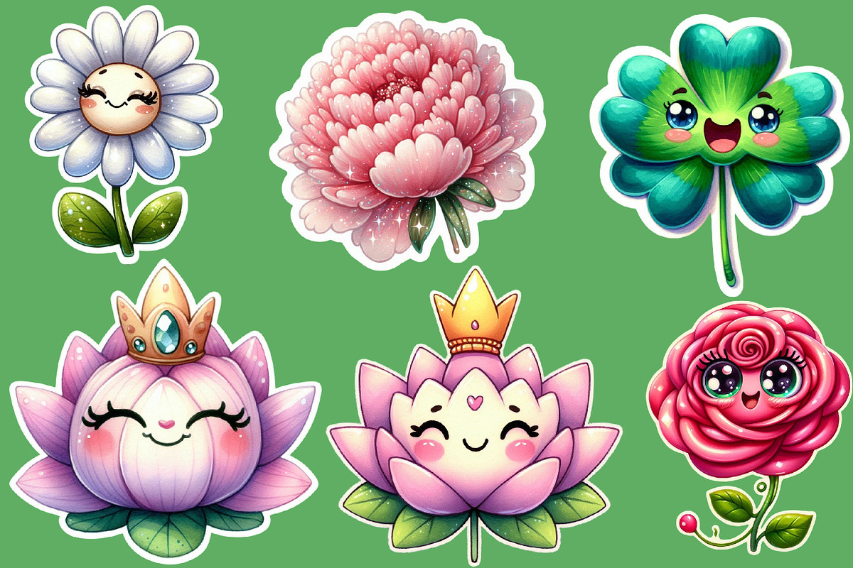 Kawaii Flowers Clipart Bundle, an Illustration by Designworld (Photo 4 of 7)